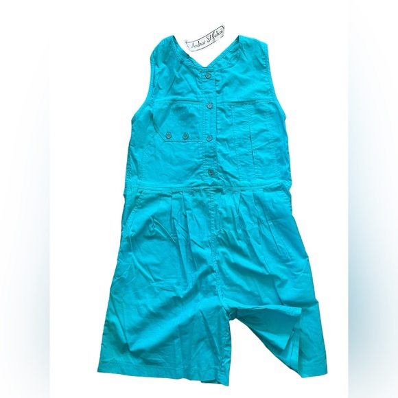 Deadstock NEW Andrea St John Vintage 90s Turquoise Utility Kidcore Cargo Romper - Picture 1 of 7